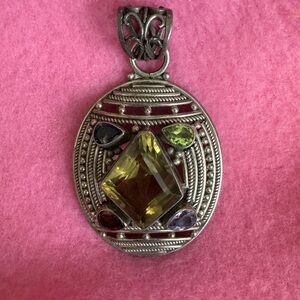 Large 925 Silver Pendant Smokey Topaz, Peridot,Amethyst,Garnet,Rose Quartz